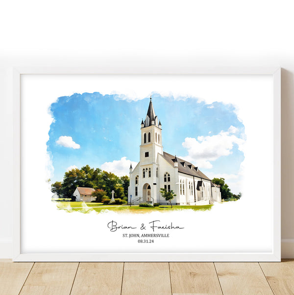 Croquis personnalisé du lieu de mariage à l’aquarelle, dessiné à la main, cadeau personnalisé, illustration de bâtiment personnalisée, idées cadeaux pour les couples