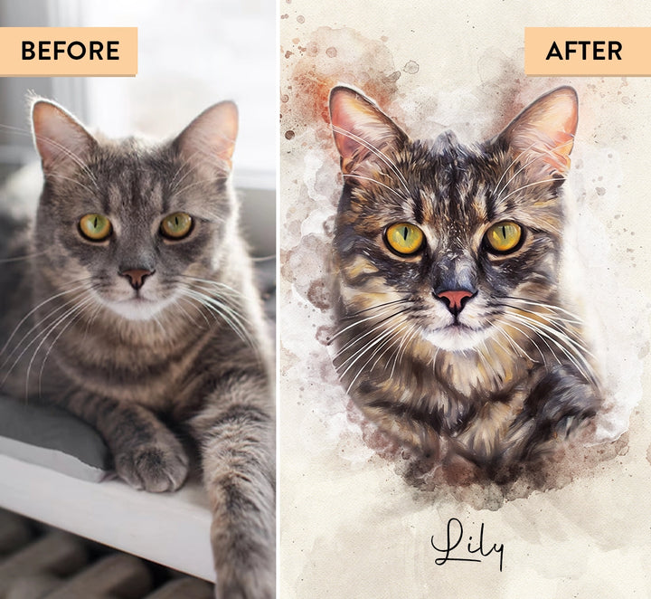 Cat Personalized Watercolor Portrait from Photo