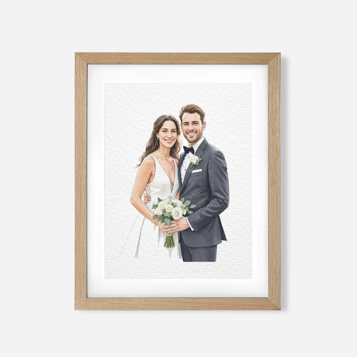 Custom Watercolor Wedding Portrait – Personalized Couple Illustration