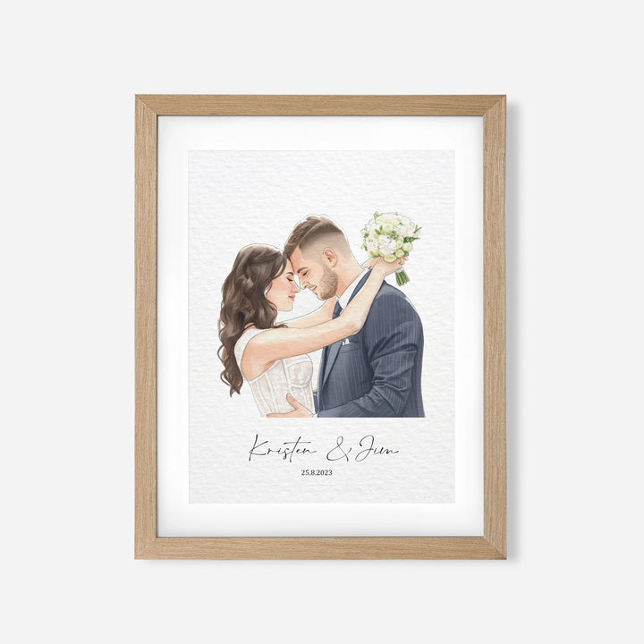 Custom Watercolor Wedding Portrait – Personalized Couple Illustration