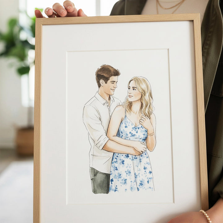 Custom Watercolor Wedding Portrait – Personalized Couple Illustration