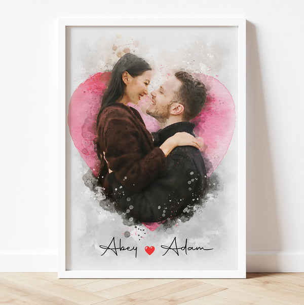 Cadeau Saint Valentin Portrait de couple aquarelle