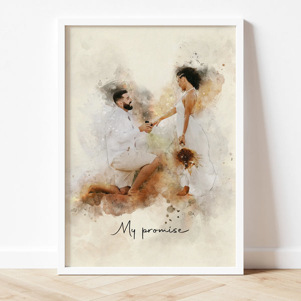 Portrait cadeau de fiançailles aquarelle personnalisé