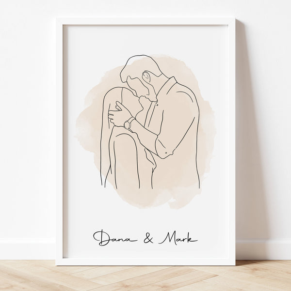 Portrait de dessin au trait de couple personnalisé pour la Saint-Valentin