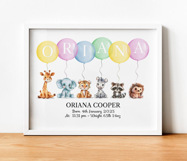 Wild Animal Safari Balloon Personalized Name Nursery Birth