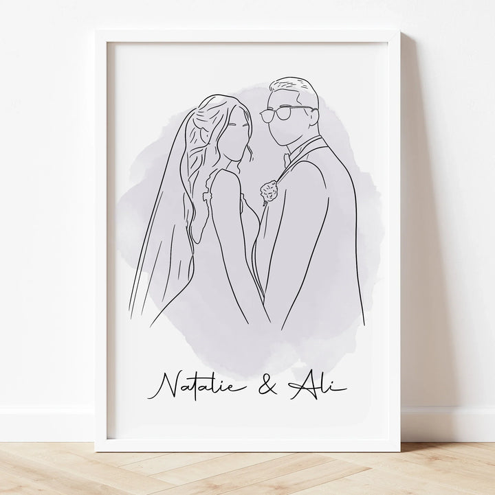 Simple and elegant custom couple line art – handmade digital marriage portrait.