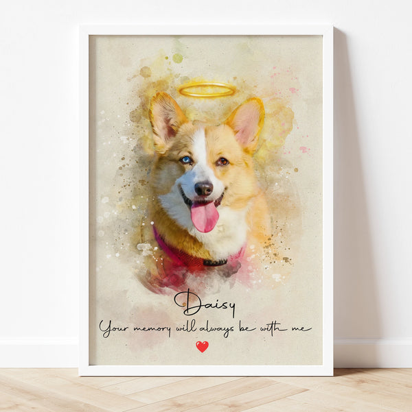 Digital watercolor portrait of a lost pet – custom artwork to remember your furry friend.