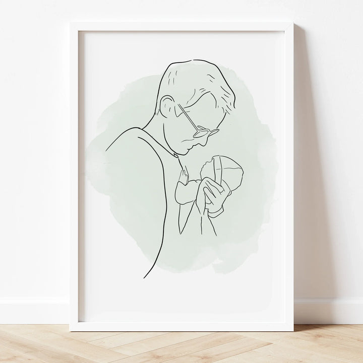 Custom sketch for Father’s Day – line art portrait of dad and children in minimalist style.