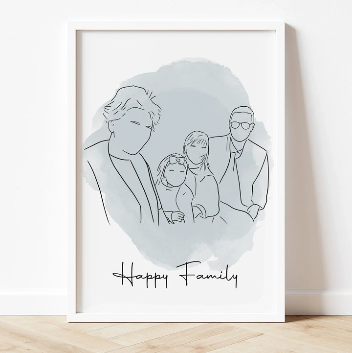 Custom family sketch in line art style – thoughtful gift for Grandparent’s Day celebration.