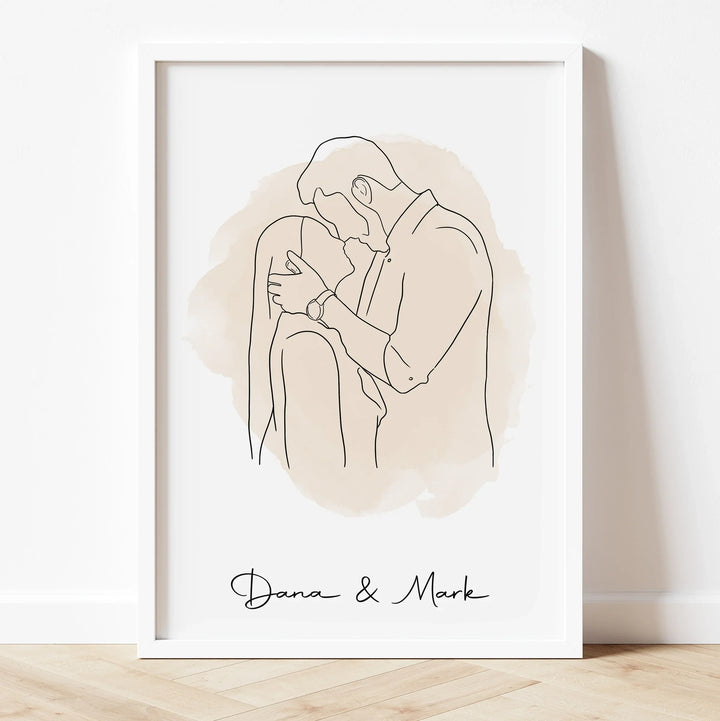 Minimalist line art couple portrait – custom Valentine's Day gift for your partner.