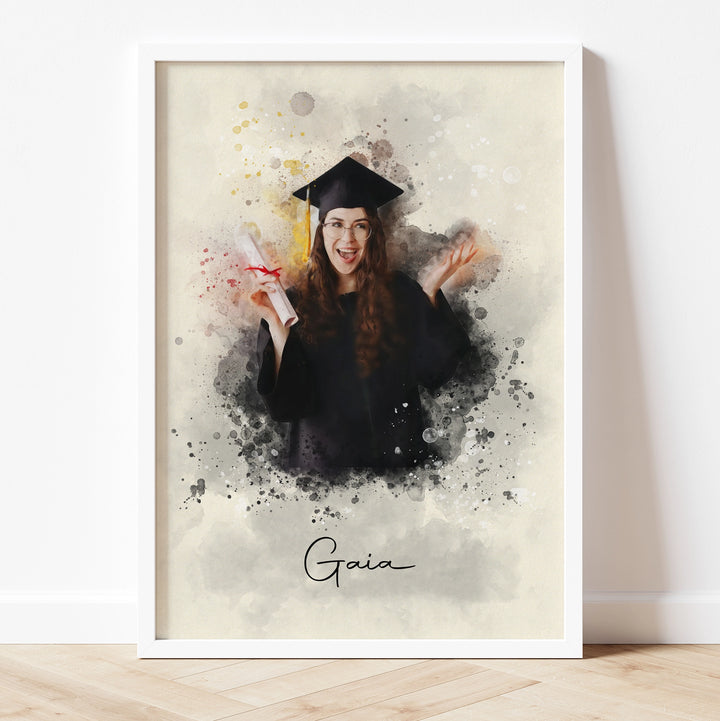 Personalized watercolor graduation portrait – custom hand-painted gift to celebrate a graduate’s special day.