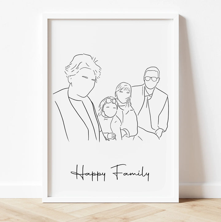 Custom digital portrait in line art – emotional tribute to grandparents with grandkids.