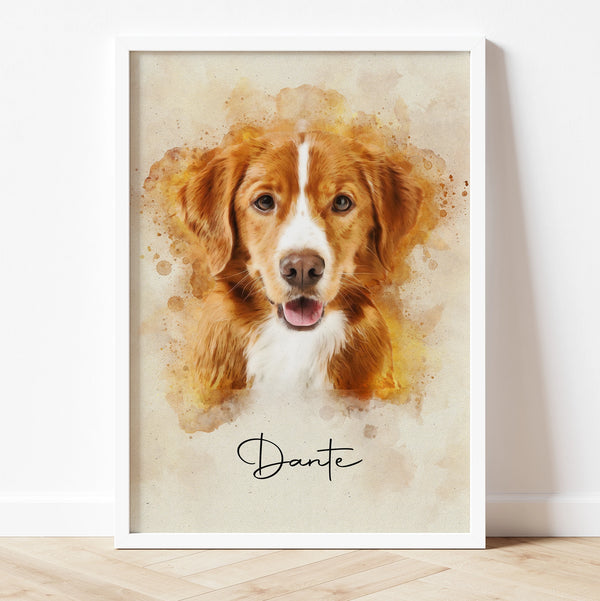 Personalized digital watercolor pet portrait – custom artwork of dog, cat, or pet.
