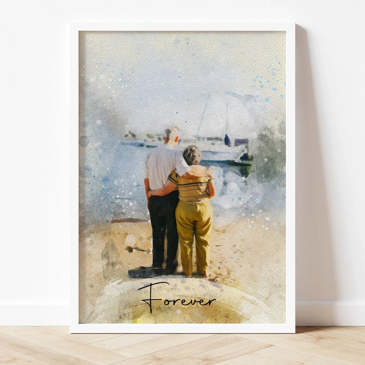 Hand-painted family portrait – unique watercolor illustration of grandparents with grandchildren