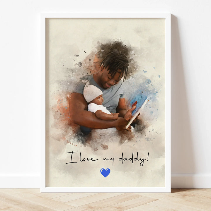 Father and kids custom drawing – unique Father’s Day keepsake illustration.
