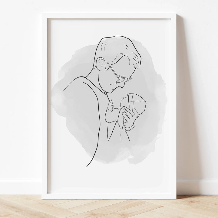 Personalized digital artwork for dad – line art portrait keepsake from children.