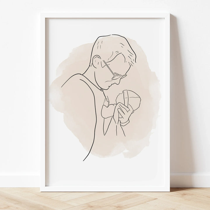 Father and child custom line art – digital portrait gift for Father's Day.
