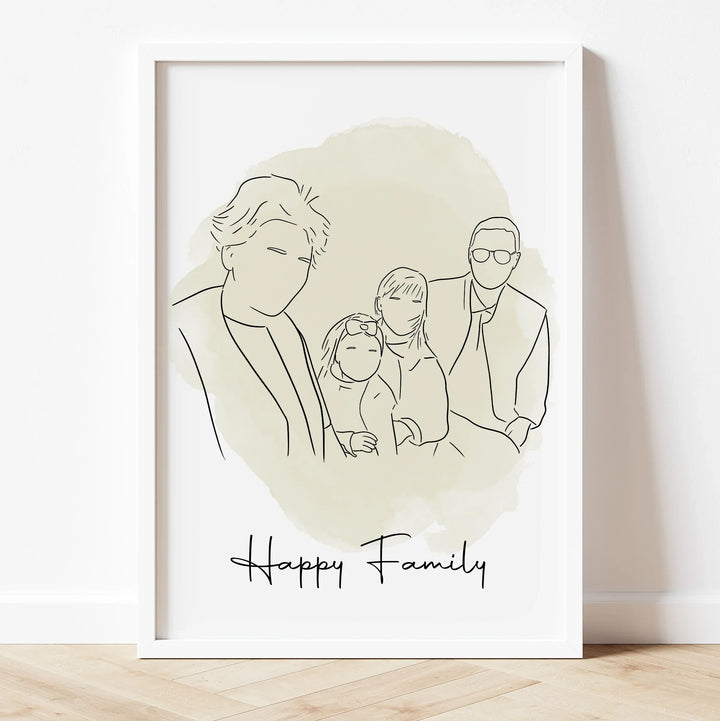 Grandparent and grandchild line art portrait – minimalist digital artwork gift idea.