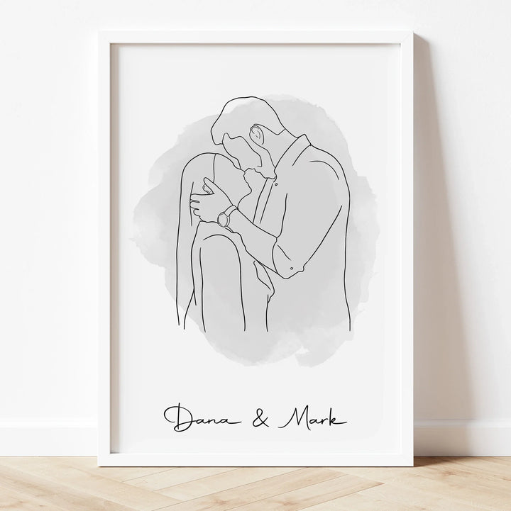 Romantic minimalist couple drawing – personalized line art gift for couples.