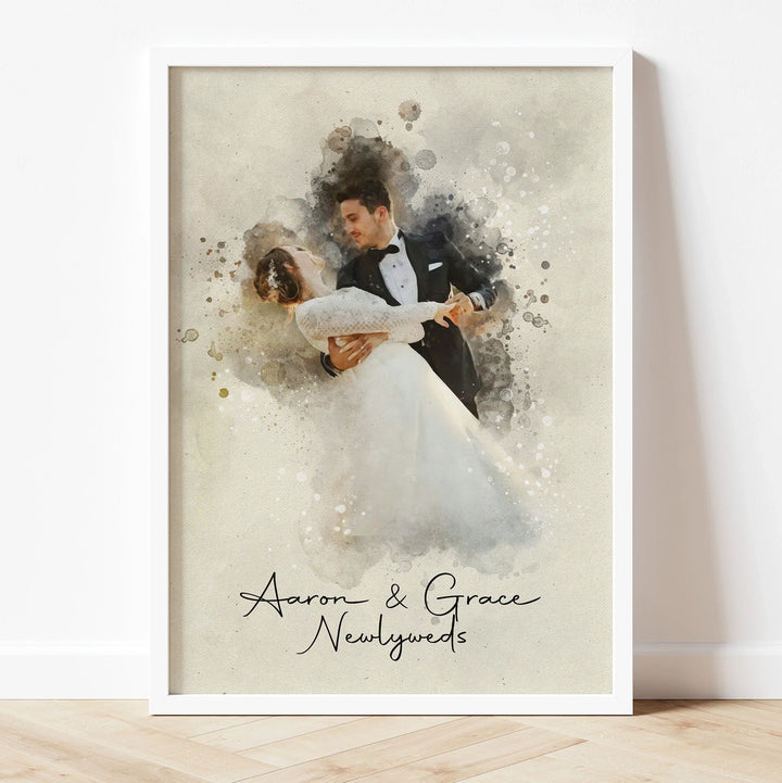 Watercolor wedding couple illustration – unique keepsake from the big day