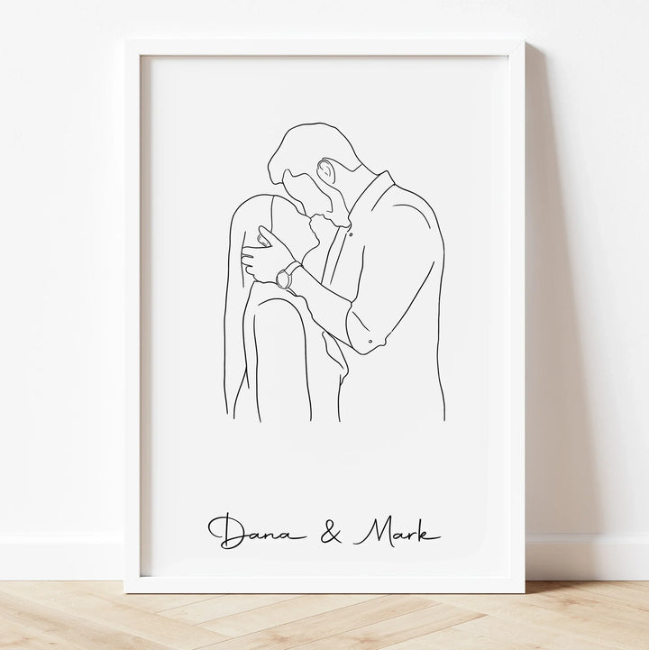 Handmade line art portrait – unique Valentine's Day gift for husband or wife.
