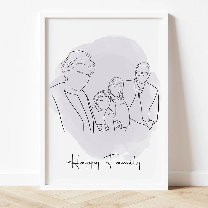 Elegant line art portrait of grandparents – unique personalized gift for grandma and grandpa.