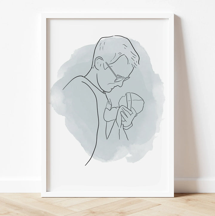 Hand-drawn line art of father with kids – meaningful personalized family keepsake.
