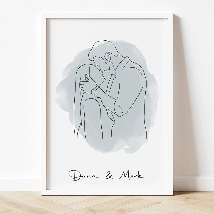Elegant line art drawing of a couple – heartfelt gift idea for February 14th.