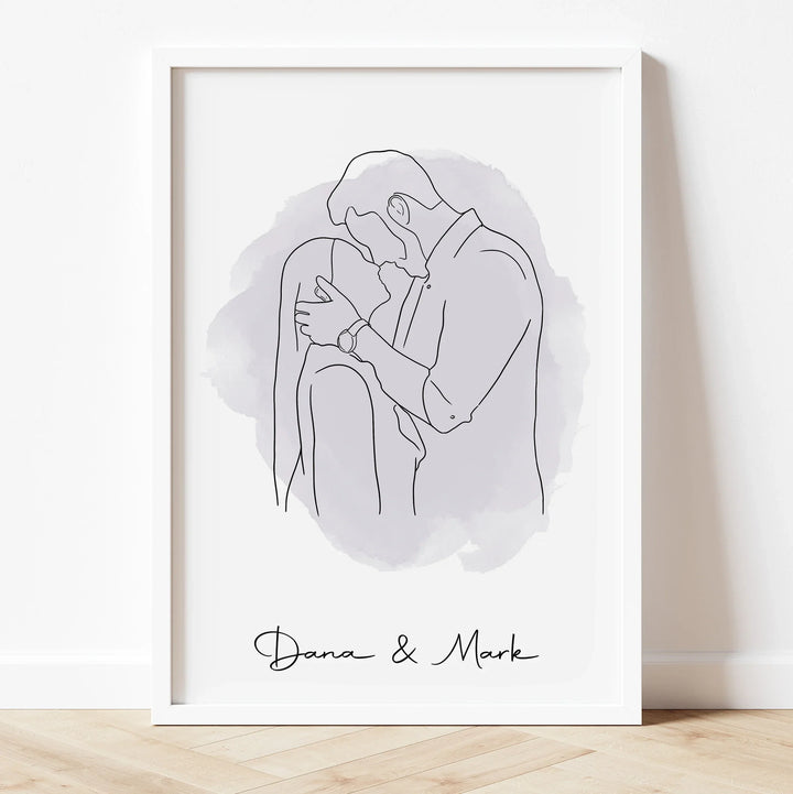 Personalized couple illustration – romantic line drawing for Valentine’s Day.