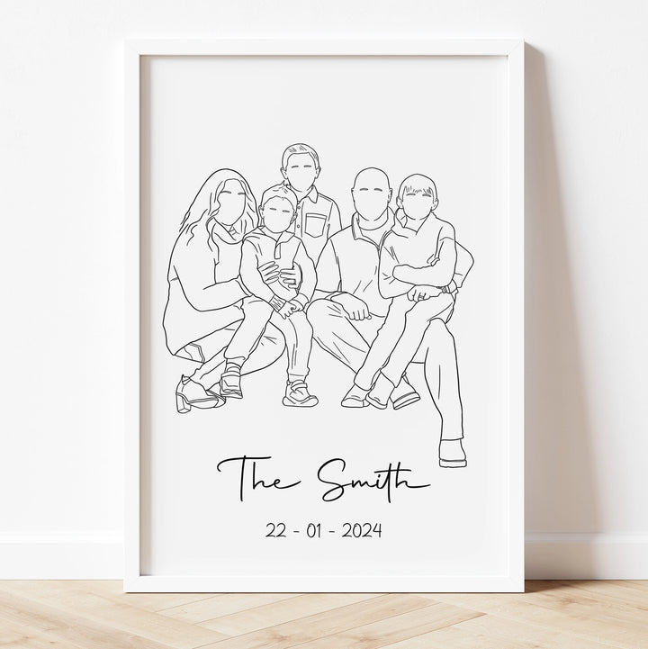 Personalized family portrait in line art style – elegant custom gift for loved ones.

