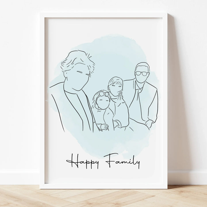 Minimalist hand-drawn line art of grandparents with grandchildren – meaningful digital gift