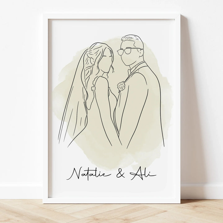 Hand-drawn couple line art – unique marriage keepsake for newlyweds or anniversaries.