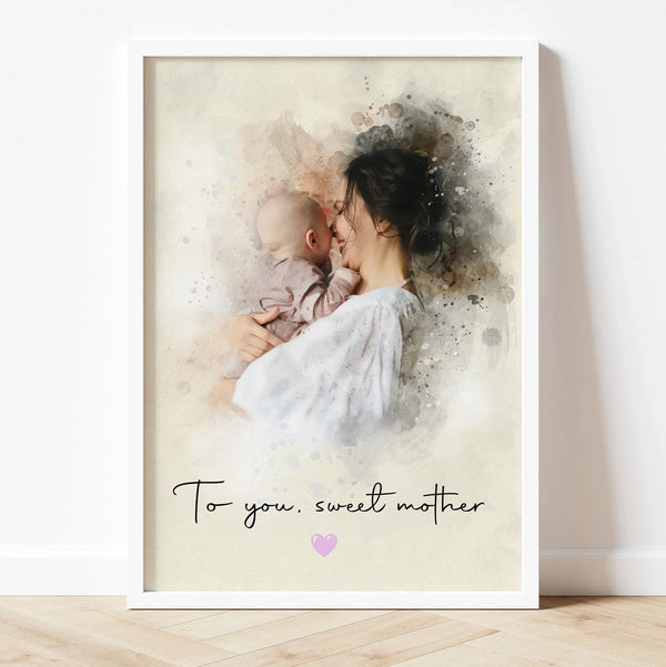 Custom hand-drawn portrait for Mother’s Day – personalized gift from children to mom.
