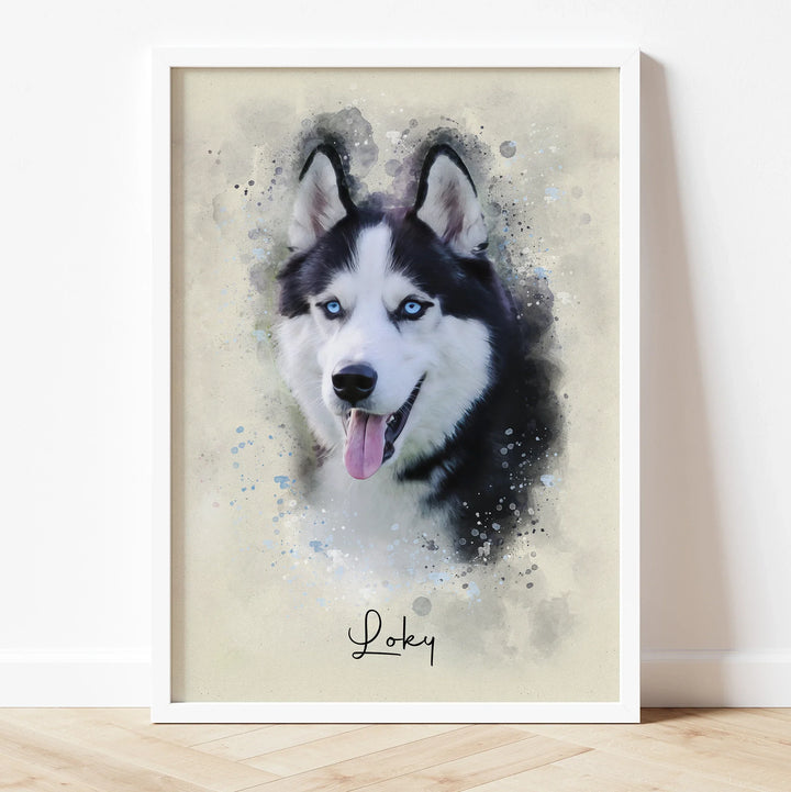 Hand-painted effect digital portrait of your pet – personalized watercolor artwork.