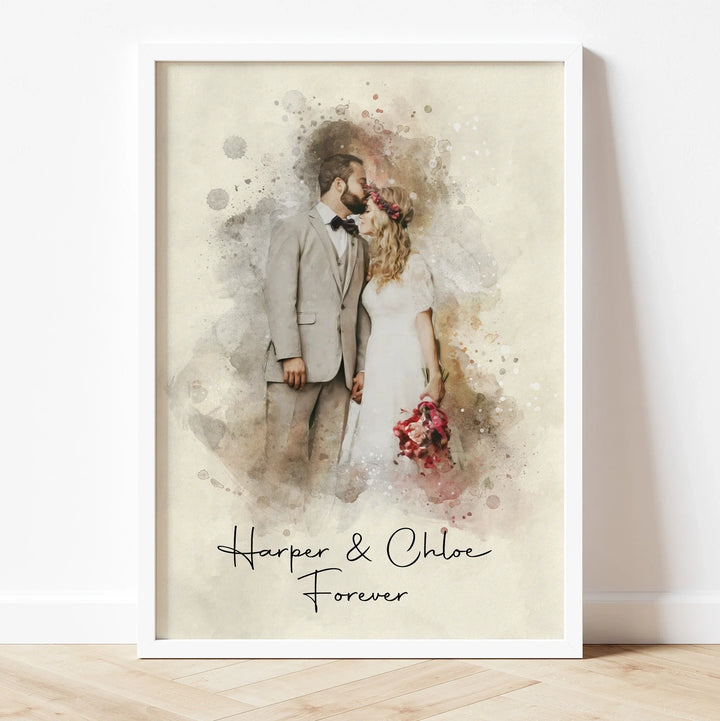 Personalized marriage portrait in watercolor – hand-painted couple artwork for newlyweds